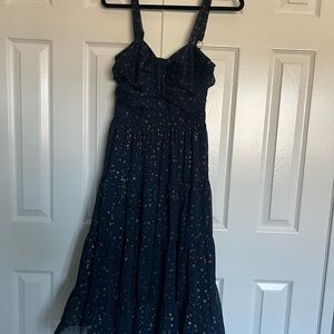 Lulu's Midnight Blue Floral Midi Dress